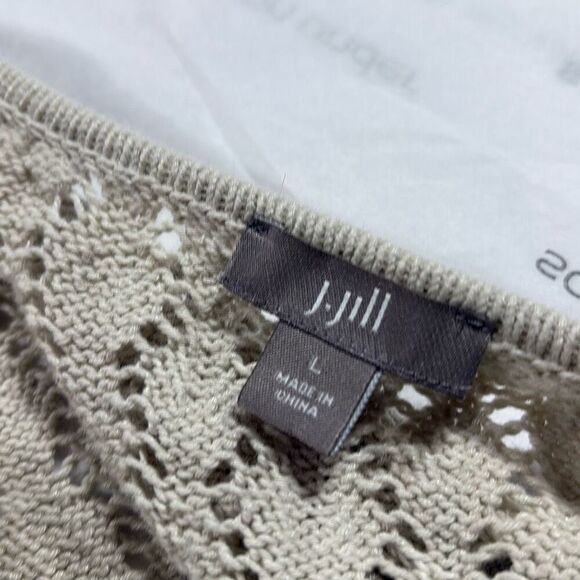 J.Jill Pointelle Open Front Drape Front Cardigan 3/4 Sleeve Cotton Linen Blend L - Picture 9 of 11